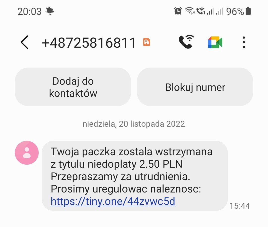 Fałszywy SMS o paczce