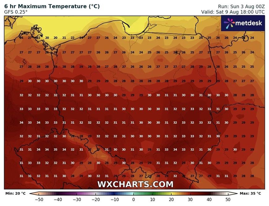Na 9 sierpnia prognozowane są upały.