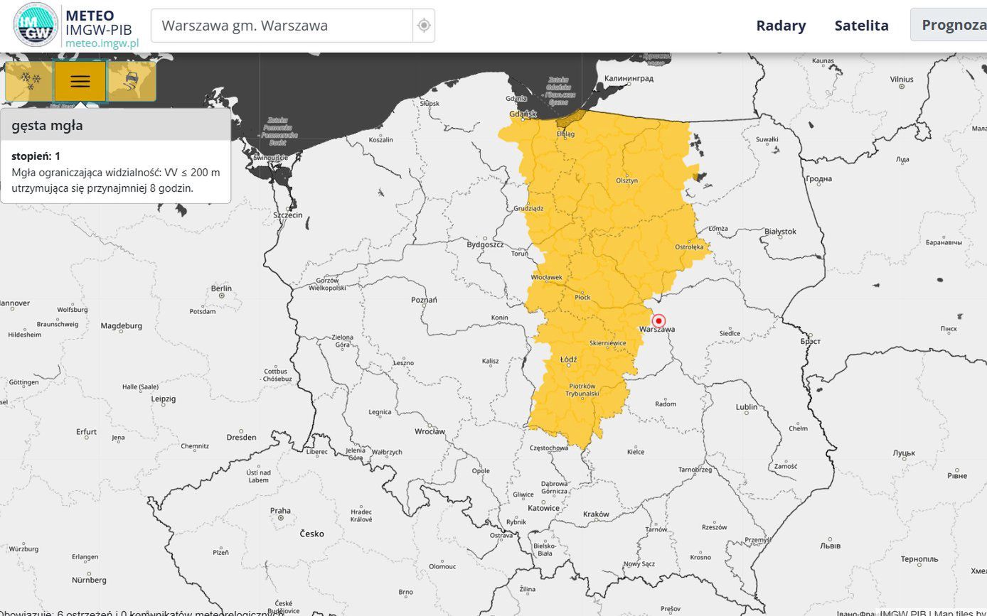 Prognozuje się gęste mgły