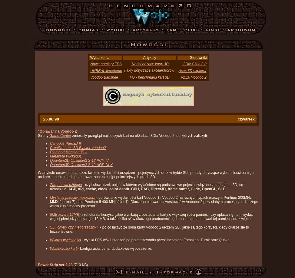 Tak wyglądał Benchmark3D w 1998 roku. Projekt graficzny wykonał Piotr Marek "YoonioR"
