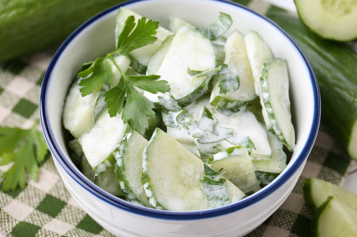Cucumber salad gets a summer twist with mint and Greek yogurt