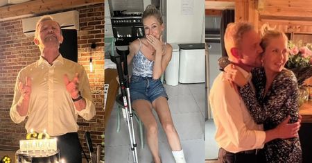 Edyta Pazura skończyła świętować 60. urodziny Cezarego Pazury z NOGĄ W GIPSIE (FOTO)