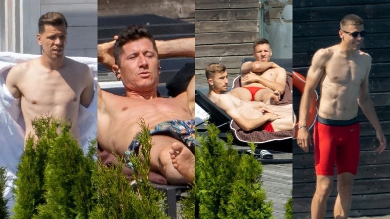 Piłkarze reprezentacji Polski wylegują się nad basenem: Robert Lewandowski, Wojciech Szczęsny, Jan Bednarek (ZDJĘCIA)