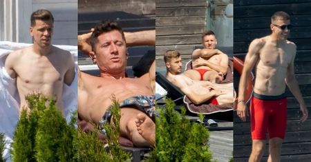 Piłkarze reprezentacji Polski wylegują się nad basenem: Robert Lewandowski, Wojciech Szczęsny, Jan Bednarek (ZDJĘCIA)