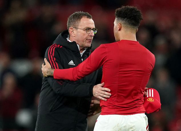 Na zdjęciu: Ralf Rangnick i Jadon Sancho (fot: Martin Rickett/PA Images)