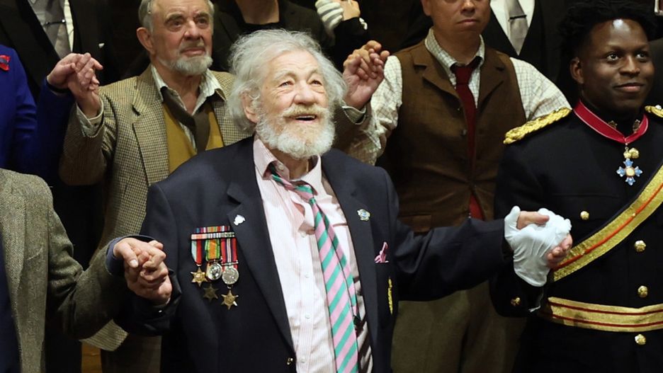 "Player Kings" - Press Night - Curtain CallLONDON, ENGLAND - APRIL 11: (L-R) Richard Coyle, Sir Ian McKellen and Toheeb Jimoh bow at the curtain call during the press night performance of "Player Kings" at the Noel Coward Theatre on April 11, 2024 in London, England. (Photo by Hoda Davaine/Dave Benett/Getty Images)Dave Benett