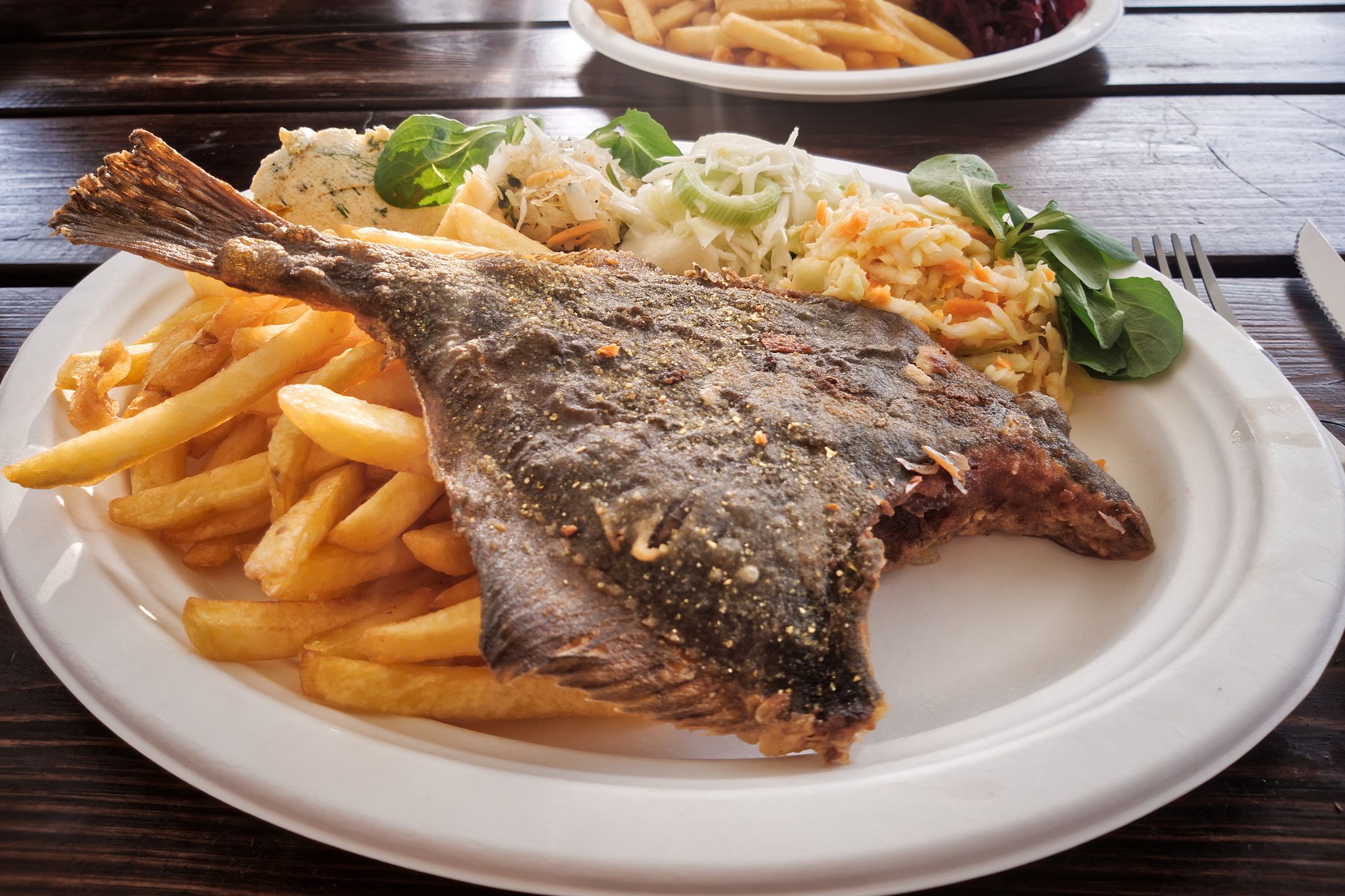Fried flounder fish with French fries and salad.
Fried flounder fish with French fries and fresh salad.
PATSTOCK