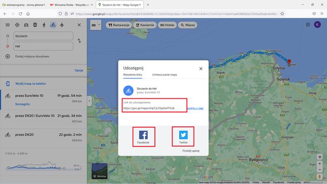 Google Maps: opcje udostępnienia trasy