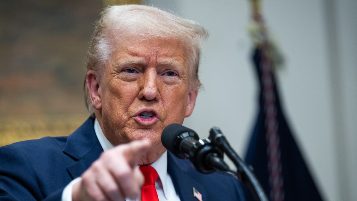 WASHINGTON, DC - MARCH 3: President Donald Trump  takes questions at a press conference with TSMC CEO C.C. Wei to announce that Taiwan Semiconductor Manufacturing Company (TSMC) plans to invest $100 billion in new manufacturing facilities in the United States in the Roosevelt Room of the White House on March 3, 2025 in Washington, DC. President Trump was also joined by United States Secretary of Commerce Howard Lutnick and White House AI and Crypto Czar David Sacks. (Photo by Annabelle Gordon for The Washington Post via Getty Images)