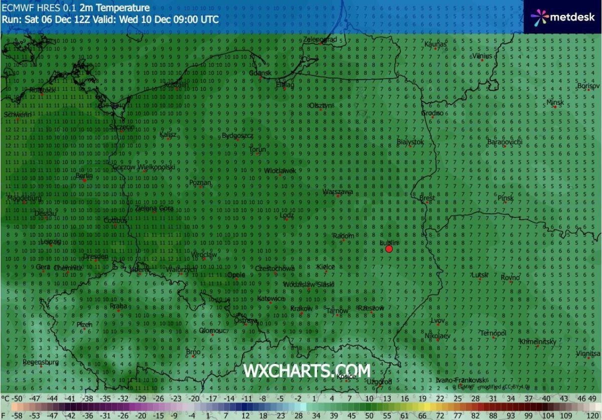 Temperatury w Polsce w środę 10 grudnia