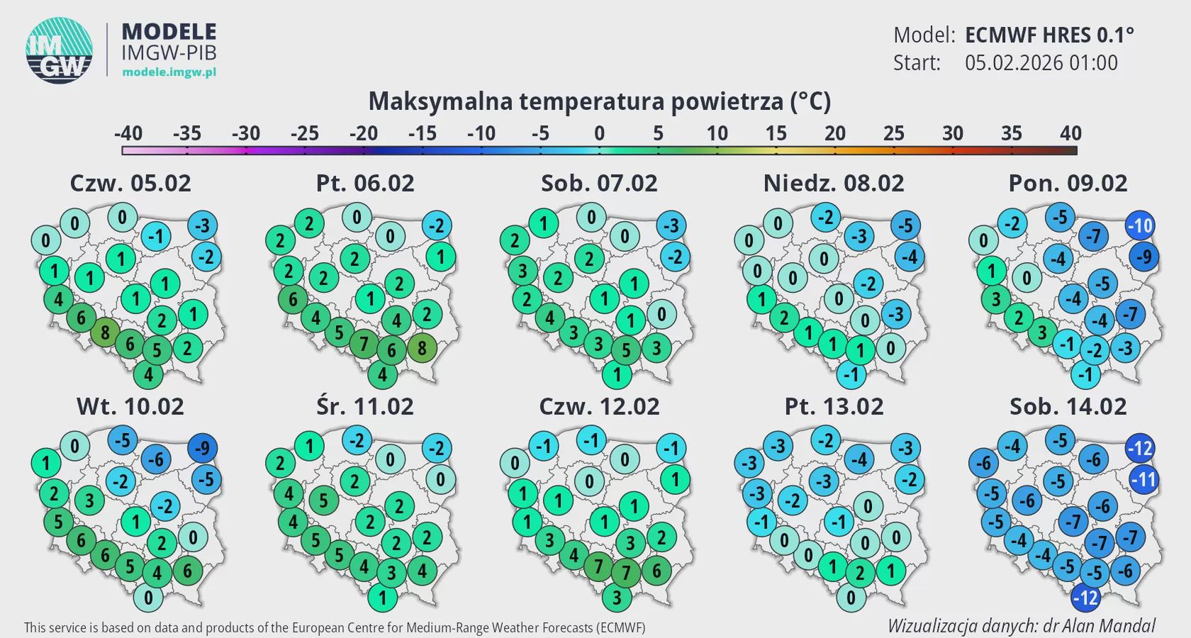 Prognoza pogody IMGW na 12 lutego 2025 roku.