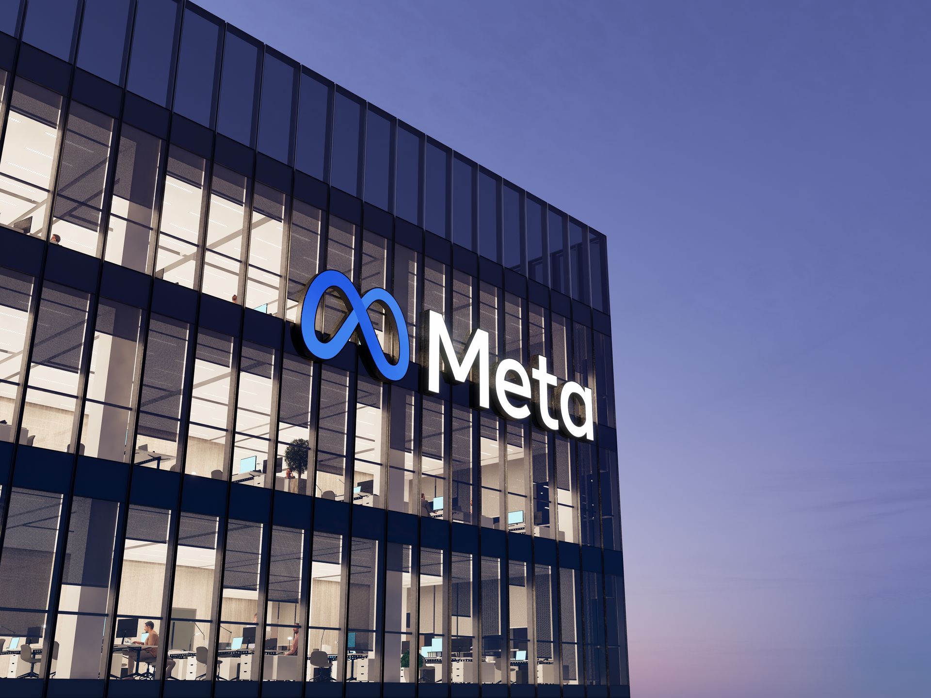 Menlo Park, California, USA. January 9, 2022. Editorial Use Only, 3D CGI. Meta Signage Logo on Top of Glass Building. Metaverse Workplace Technology Service Company High-rise Office Headquarters.meta, facebook, building, business, CGI, company, editorial, facade, headquarters, high, highrise, HQ, logo, office, sign, signage, tower, work, workplace, tech, closeup, place, multinational, technology, product, organization, american, face, book, Zuckerberg, social, internet, service, group, brand, platforms, Inc, conglomerate, worker, staff, management, parent, corporation, developer, hi-tech, holding, online, information, data, metaverse