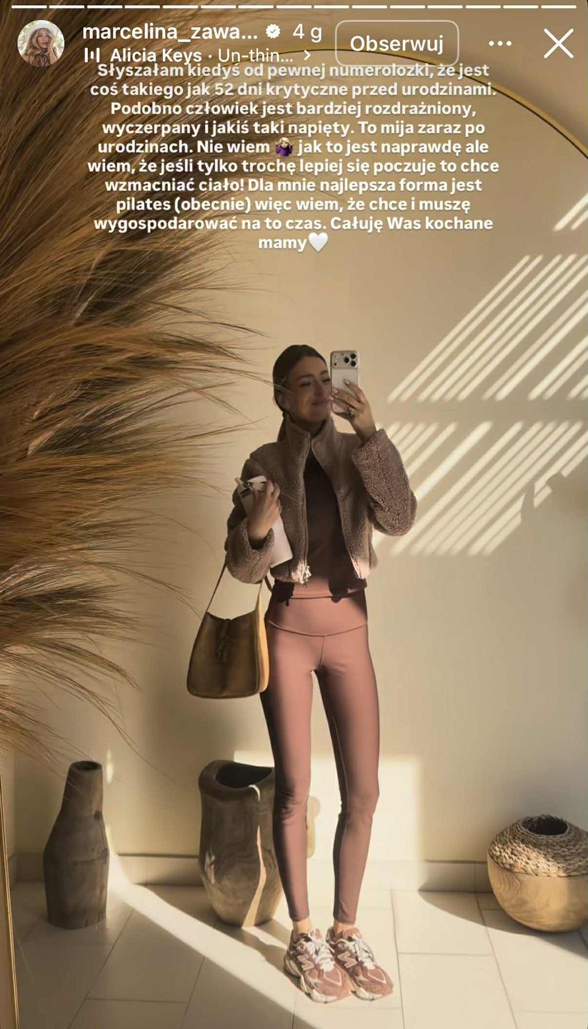 Marcelina Zawadzka w brązowym secie sportowym 