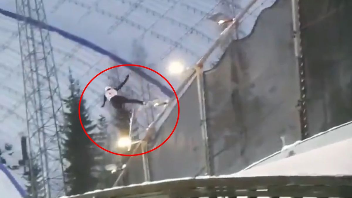 Twitter / twitter.com/Norskijump / Na zdjęciu: upadający Stjernen podczas serii próbnej w Lahti