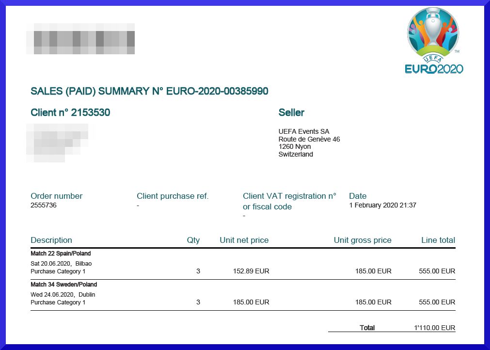 Pierwotnie bilety były o wiele tańsze. 3 osoby na 2 mecze płaciły 1110 euro. Obecnie zaproponowano im bilety po 980 euro za sztukę.