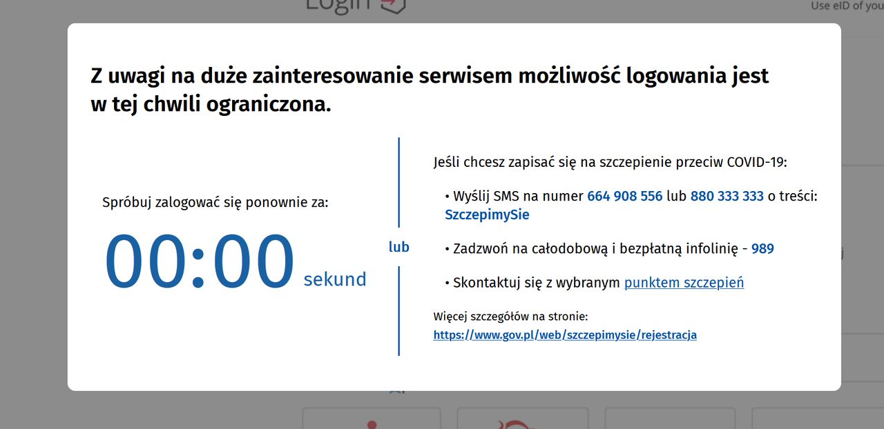Ze względu na duże zainteresowanie szczepienia są ograniczenia w dostępności strony do rejestracji