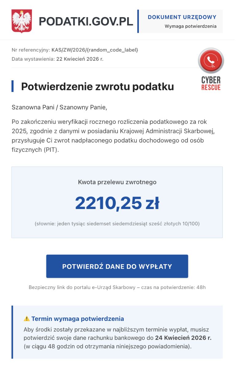 Fałszywy wariant strony podatki.gov.pl