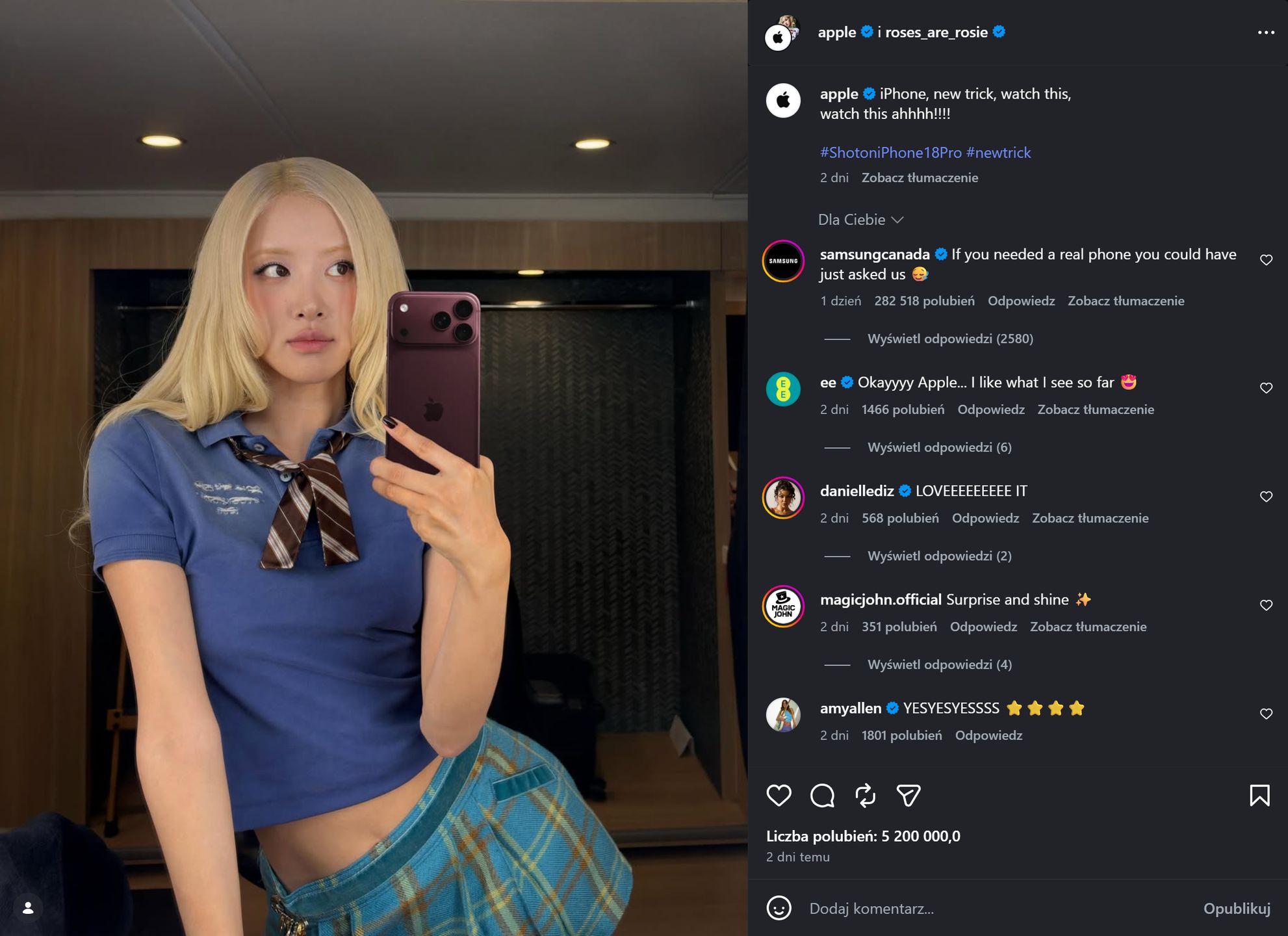 Reklama iPhone'a 18 Pro na Instagramie