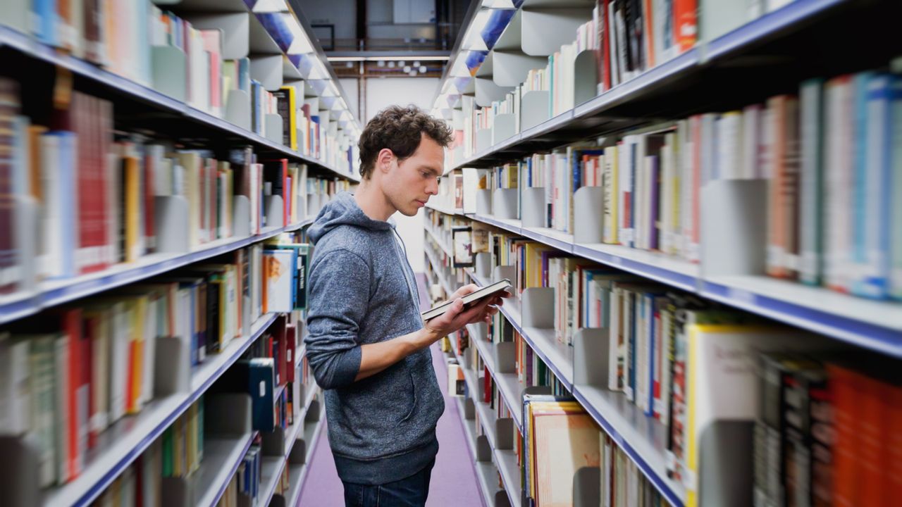 student at the public library