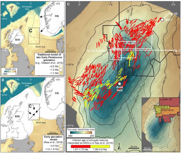 Obszar badań śladów po lodowcu w centralnej części Morza Północnego (Science Advance)