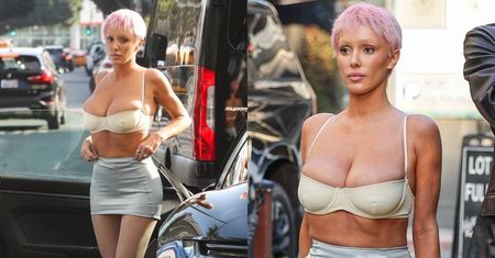 Bianca Censori w różowych włosach i przymałym topie spaceruje ulicami Los Angeles (ZDJĘCIA)