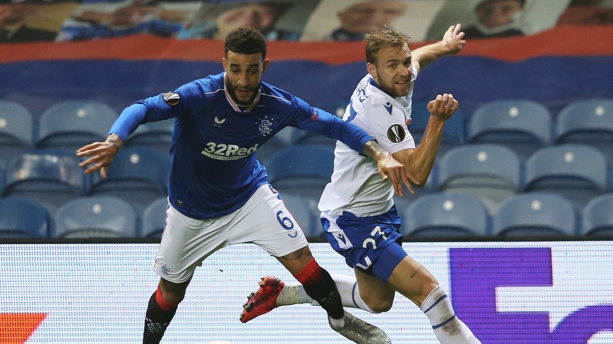 PAP/EPA / Robert Perry / POOL / Na zdjęciu:  Connor Goldson i Tymoteusz Puchacz