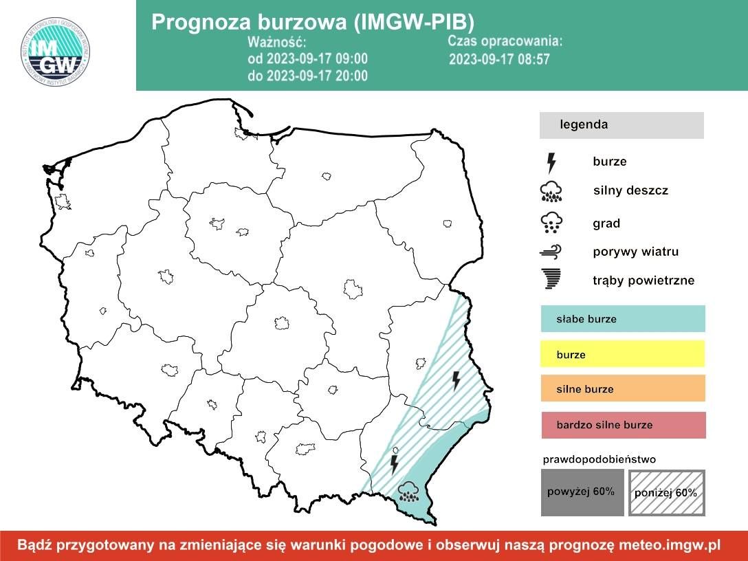 Prognoza burzowa IMGW na niedziele, 17 września