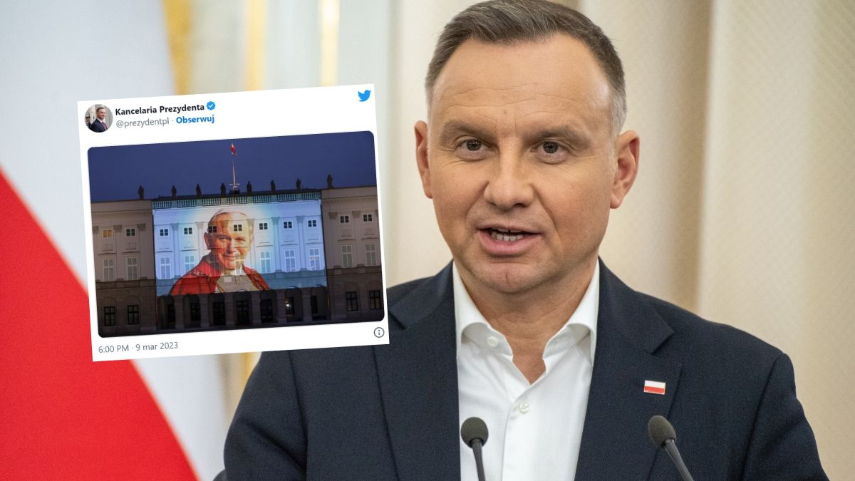 Na fasadzie Pałacu Prezydenckiego wyświetlono wizerunek Jana Pawła II