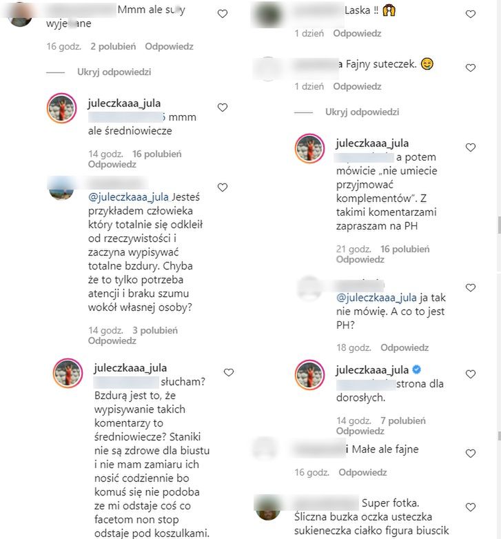 Julia Wróblewska reaguje na wulgarne komentarze