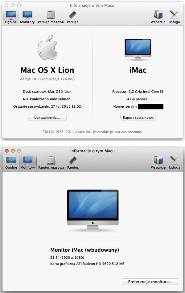 Nowy wygląd informacji o Macintoshu w Mac OS X Lion 2