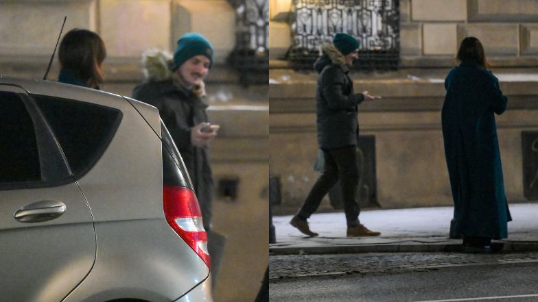 Dawid Podsiadło odprowadza znajomą do taksówki