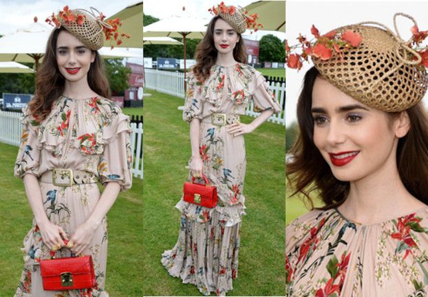 Romantyczna Lily Collins na rozgrywkach polo Cartier Queen's Cup