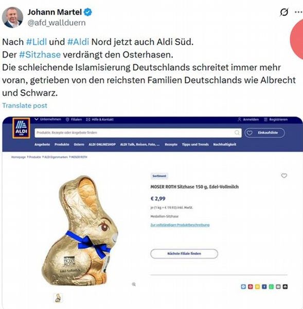 Post polityka AfD o nazwach czekoladowych zajączków