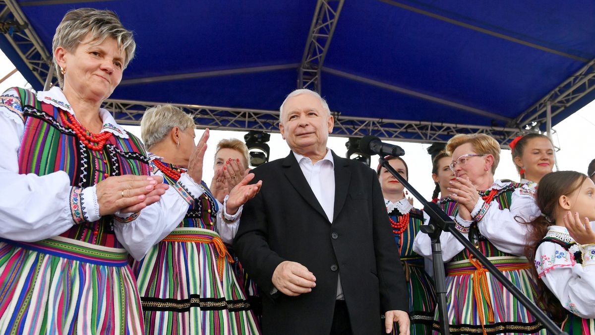  Prezes PiS Jarosław Kaczyński podczas pikniku w miejscowości Miedzna Murowana, lipiec 2019 roku
