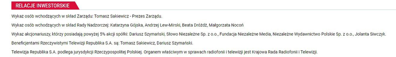 Akcjonariusze TV Republika