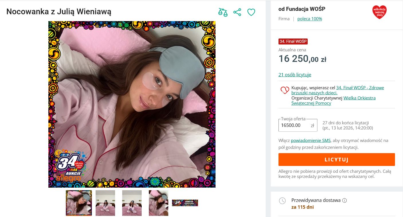 Aukcja Julii Wieniawy na WOŚP