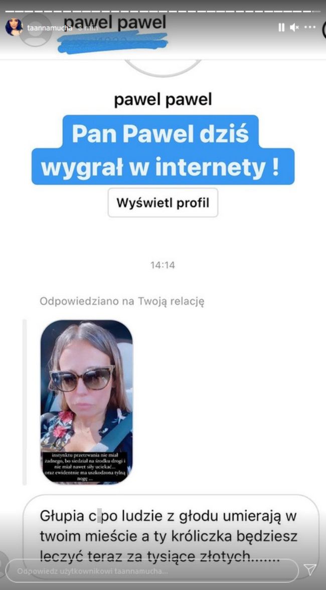 Hejter krytykuje Annę Muchę za uratowanie życia zającowi