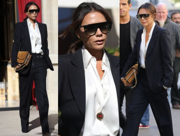 Pochmurna Victoria Beckham przemierza ulice Paryża w oversizeowym garniturze