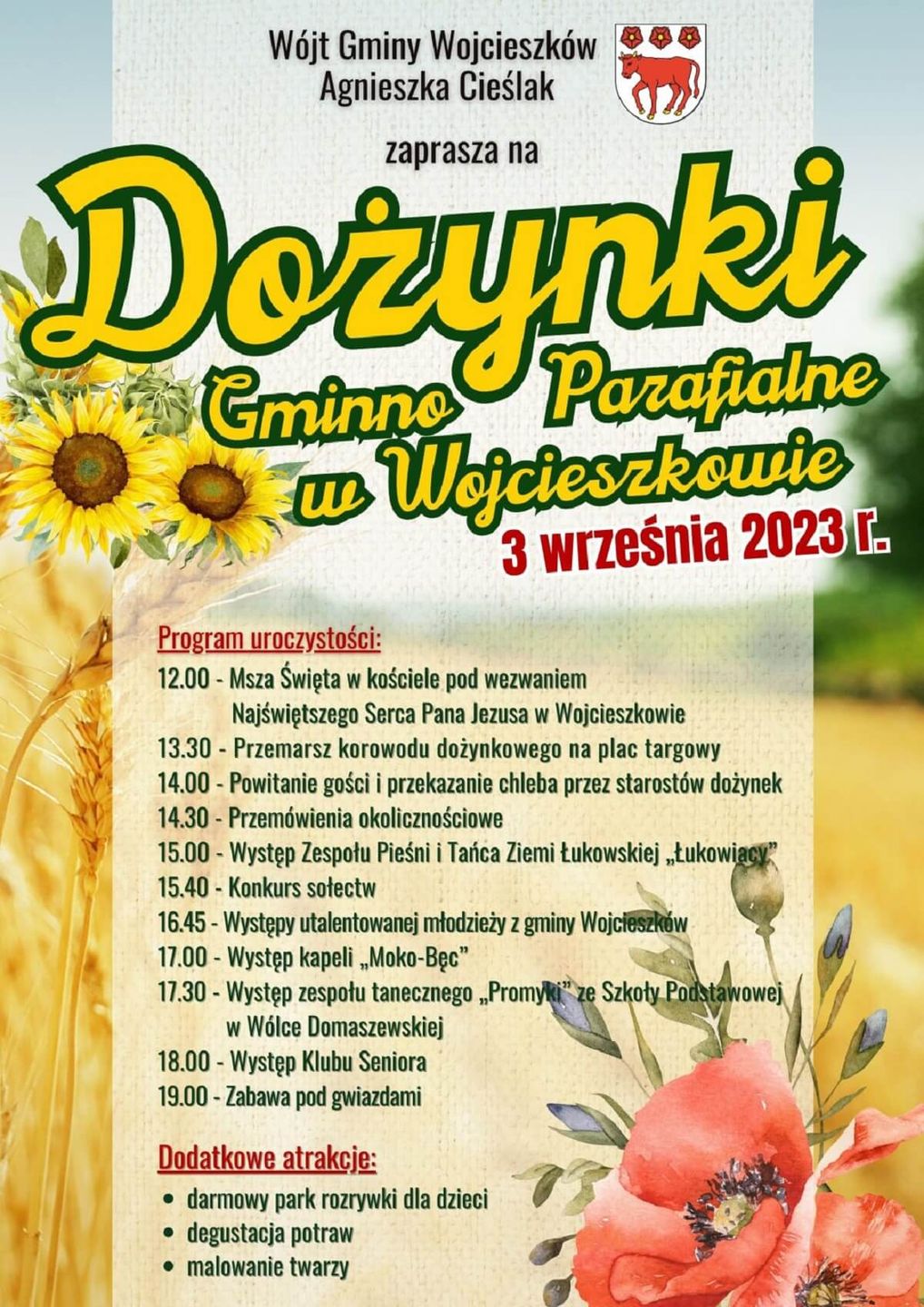 Dożynki w Wojcieszkowie 2023 - plakat, program wydarzenia