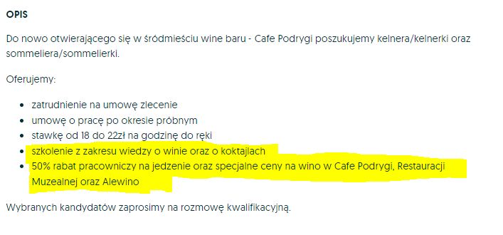 Bonusy dla pracowników w Cafe Podrygi