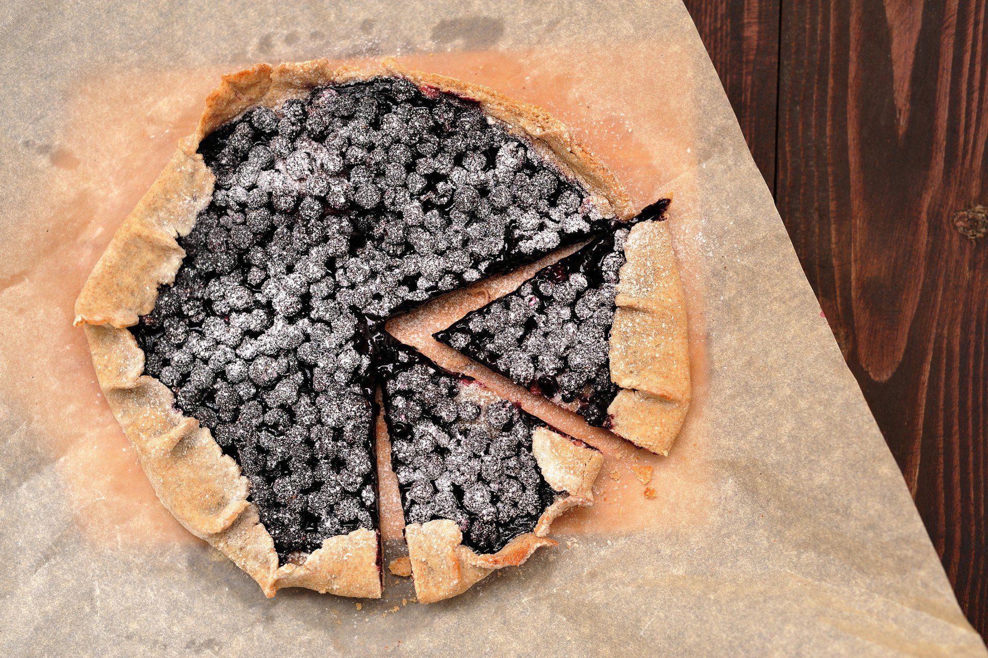 Fresh homemade vegan galette with wild blueberry and wholegrain