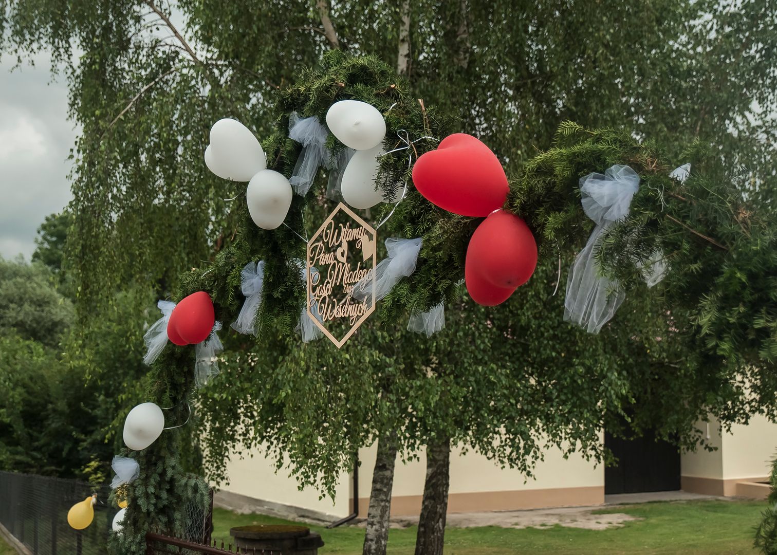brama, wesele, tradycja, ozdoba, dekoracja, symbol, balony, zabawa