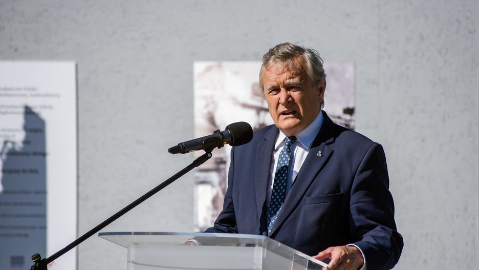 WARSAW, POLAND - 2022/09/02: Minister of Culture and National Heritage, Piotr Glinski speaks during the opening of the #unREDEEMed exhibition in Warsaw. In Warsaw, the Minister of Culture and National Heritage, Piotr Glinski has opened the open-air exhibition #bezprzedawNIEnia (#unREDEEMed), presenting the scale of the destruction and German crimes committed in Poland during World War II. The #unREDEEMed campaign is complementary to the report on war losses, which was presented by the government on September 1st - that is on the 83rd anniversary of the outbreak of World War II. The report included the amount of USD 1,532,170,000,000, which is the estimated amount of war reparations that should be paid to Poland by Germany. (Photo by Attila Husejnow/SOPA Images/LightRocket via Getty Images)