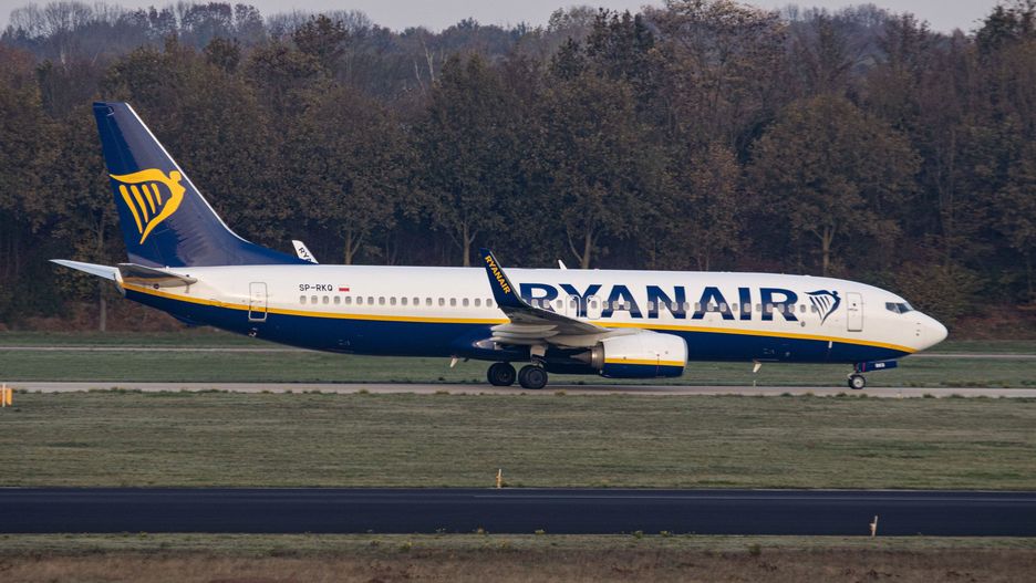 A Ryanair Boeing 737-800 aircraft as seen on final approach flying, touching down and taxiing in Eindhoven EIN EHEH Airport in the Netherlands. The narrow body airplane has the registration SP-RKQ and belongs to Buzz Airline,  a Polish carrier headquartered in Warsaw. Formerly called Ryanair Sun a subsidiary of the Irish low cost budget airline company Ryanair. The flights and passenger traffic in Eindhoven is reduced because of the Covid-19 Coronavirus pandemic and the lockdowns applied in multiple European Countries. Eindhoven, Netherlands on November 8, 2020 (Photo by Nicolas Economou/NurPhoto via Getty Images)
