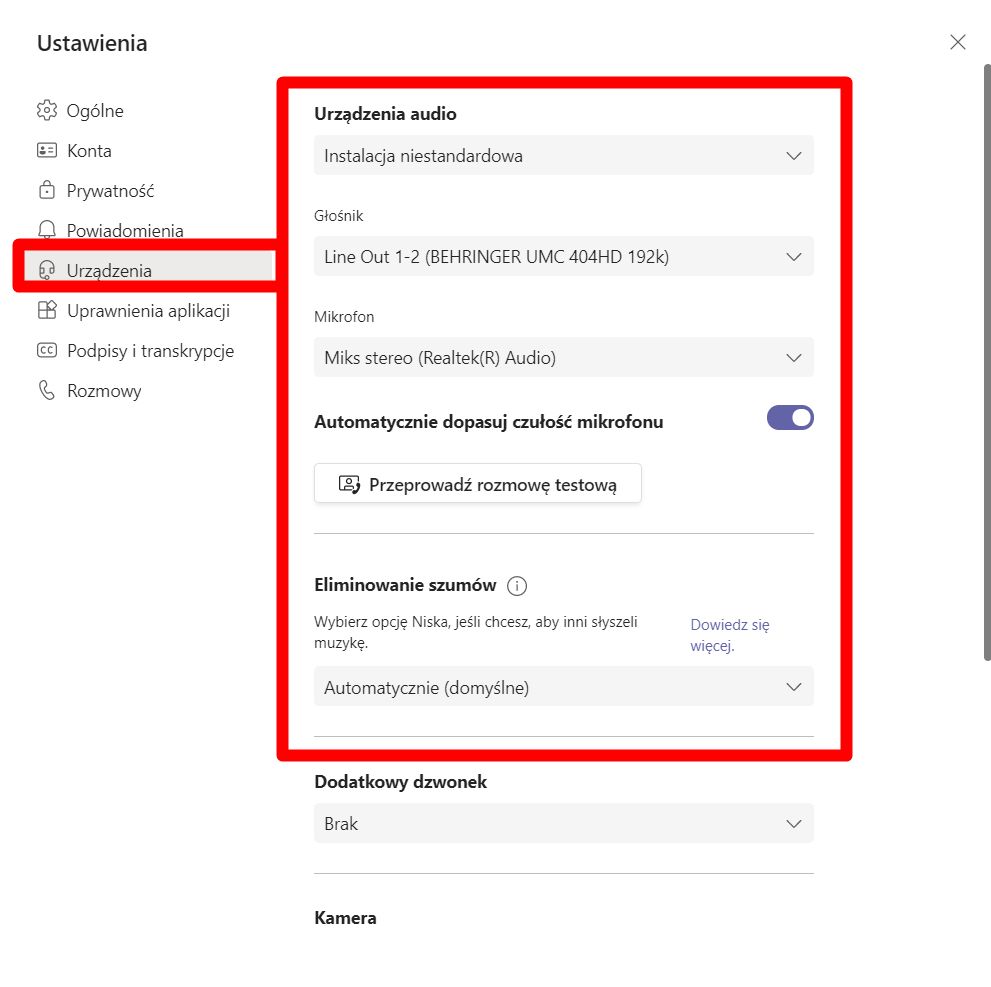 Microsoft Teams - ustawienia dźwięku