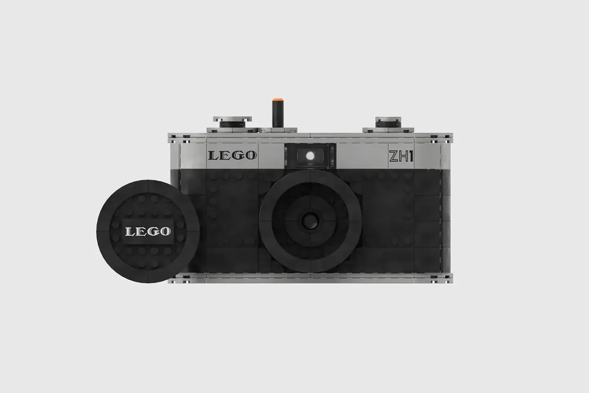 Aparat otworkowy na film 35 mm zrobiony z klocków LEGO.