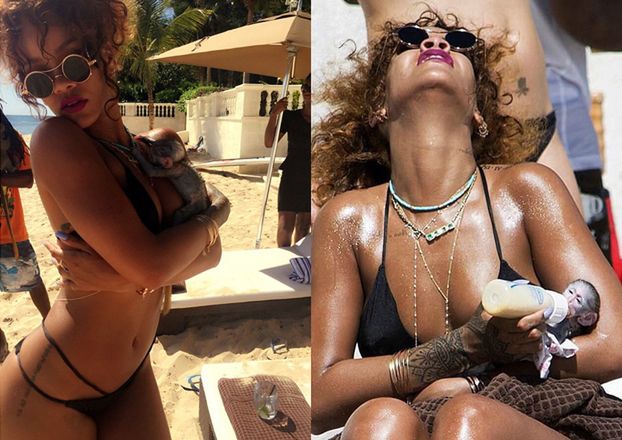 Rihanna w bikini karmi małpkę (FOTO)