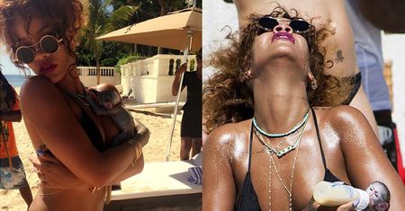 Rihanna w bikini karmi małpkę (FOTO)
