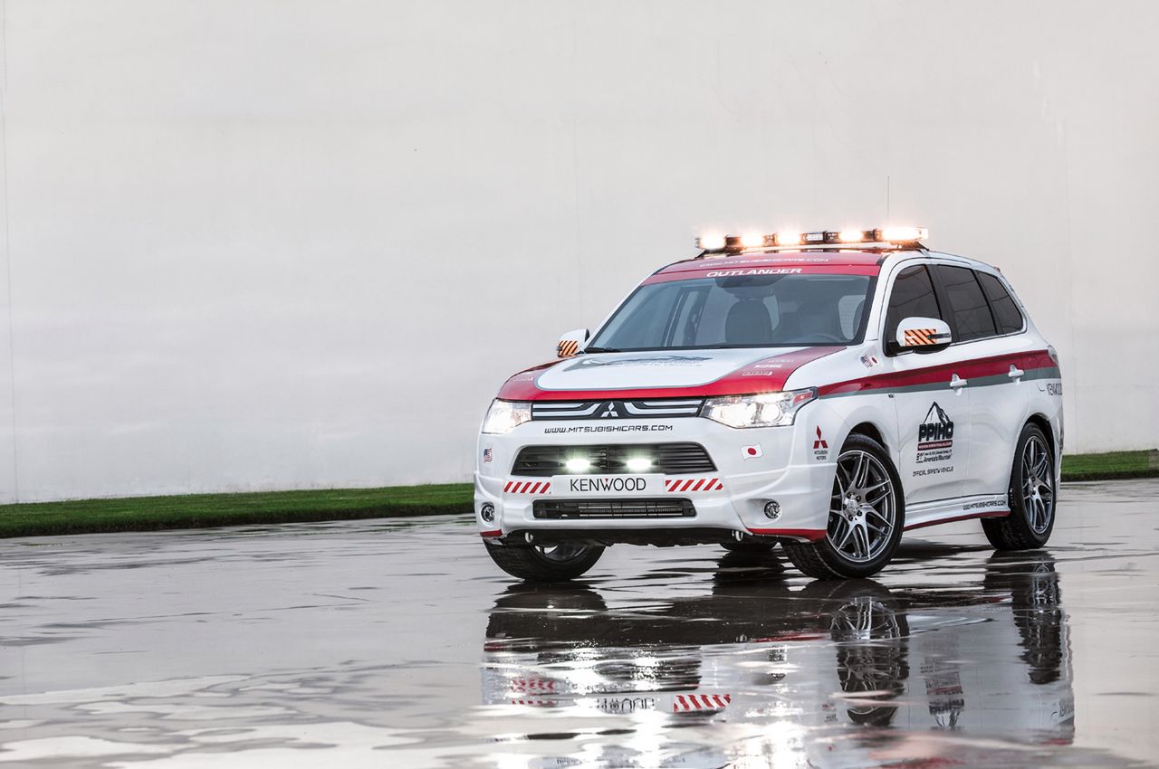 The completely redesigned 2014 Mitsubishi Outlander crossover will be the âOfficial Safety Vehicleâ for the 91st running of the Pikes Peak International Hill Climb (PPIHC) to be held on June 30, 2013. The legendary Mitsubishi Lancer Evolution high-performance sports sedan will also join the dynamic new 2014 Mitsubishi Outlander crossover as a supplemental safety vehicle.