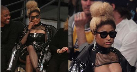 "Lateksowa" Nicki Minaj świeci dekoltem na meczu